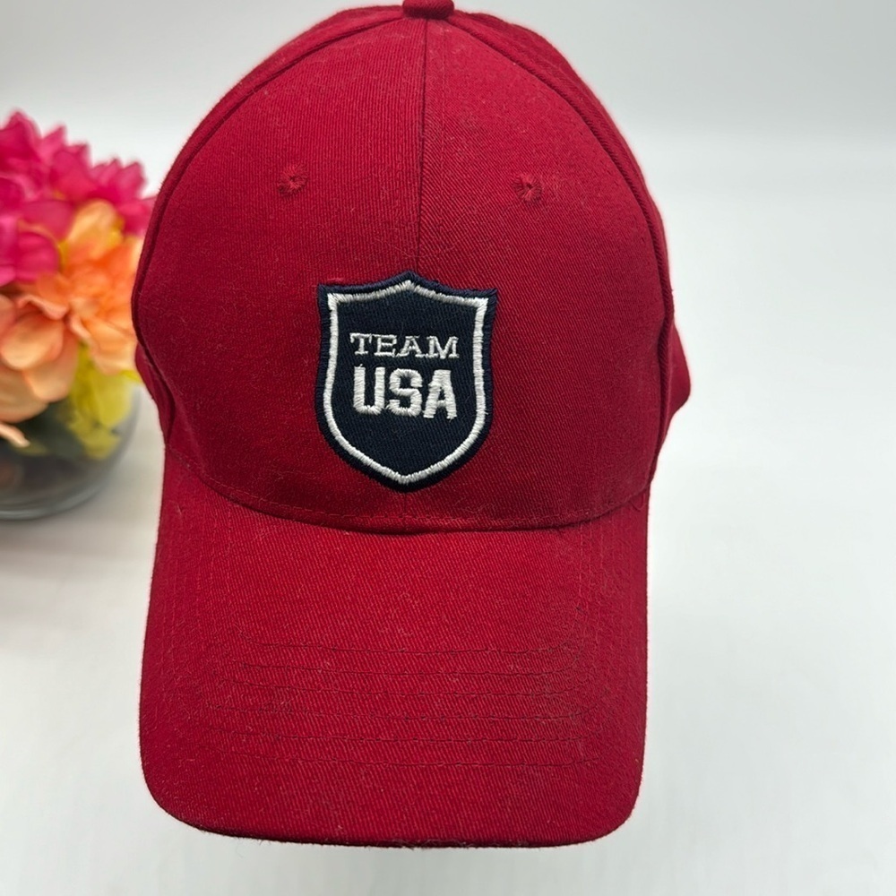 Team USA Red Baseball Hat with Olympic Rings on Back Adjustable HT6222H